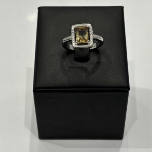 Brown square silver ring